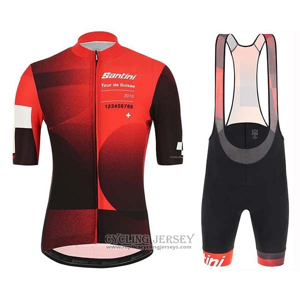 2019 Cycling Jersey Tour De Suisse Red Black Short Sleeve And Bib Short